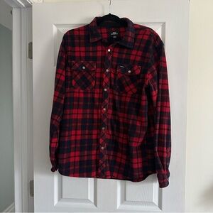 Size M O Neill Navy and Red Plaid Flannel Snap Button Shirt